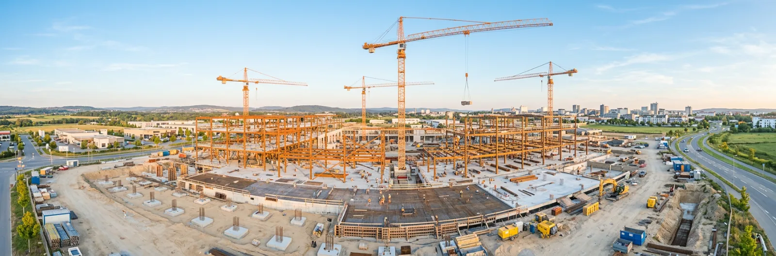 Construction domain hero image — AI-generated panoramic photograph for ProCalc.ai